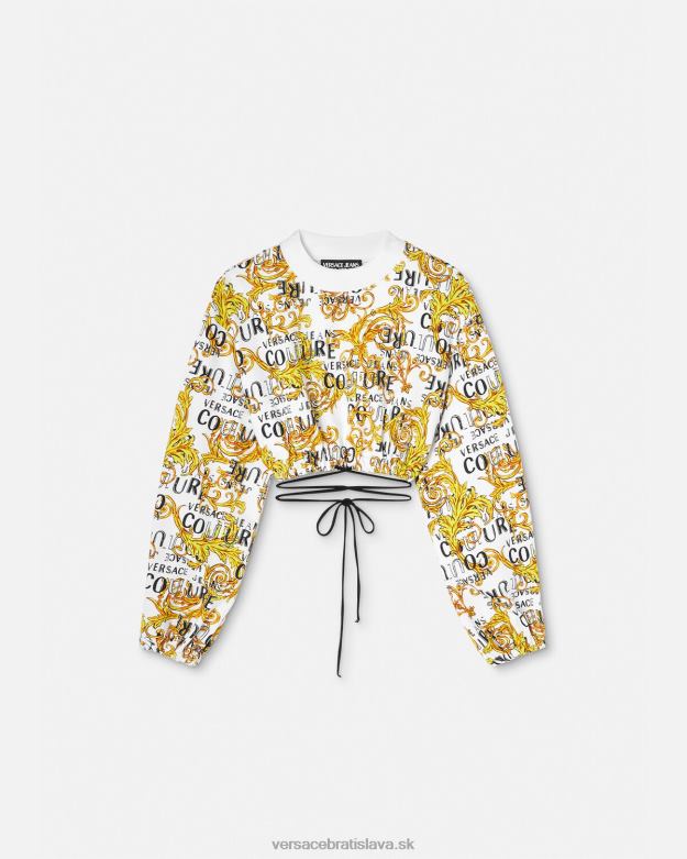 oblečenie X8X8P2225 Versace logo couture crop mikina zlatá a biela ženy