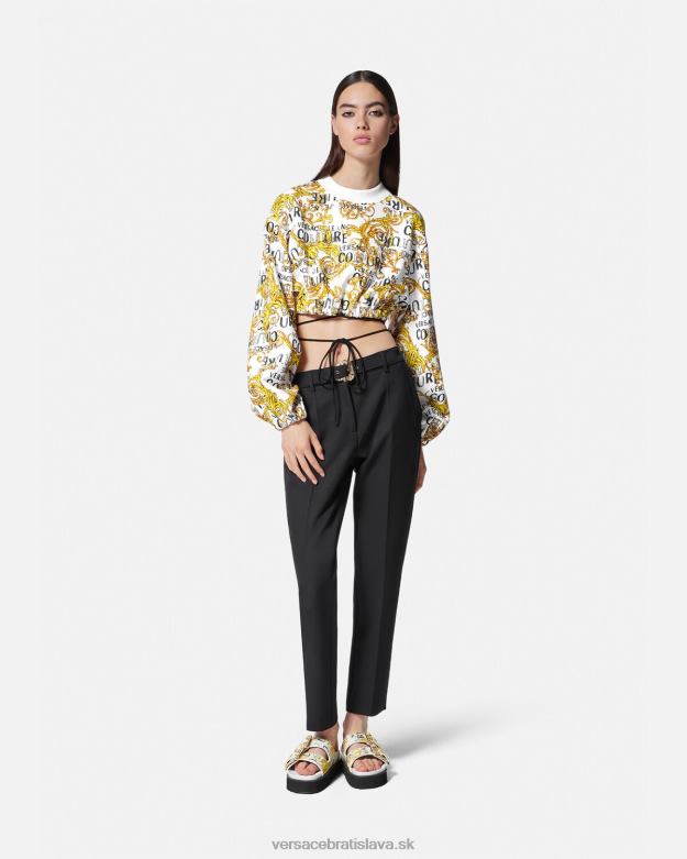 oblečenie X8X8P2225 Versace logo couture crop mikina zlatá a biela ženy