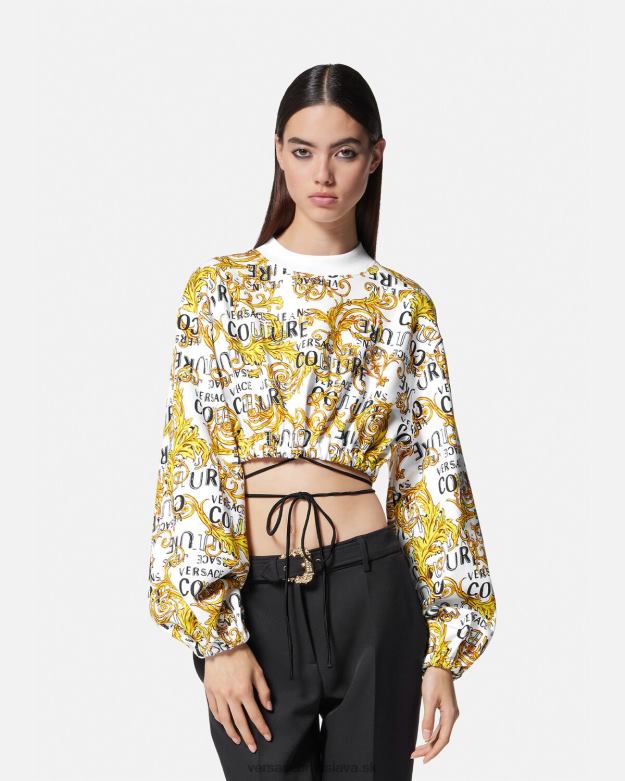 oblečenie X8X8P2225 Versace logo couture crop mikina zlatá a biela ženy