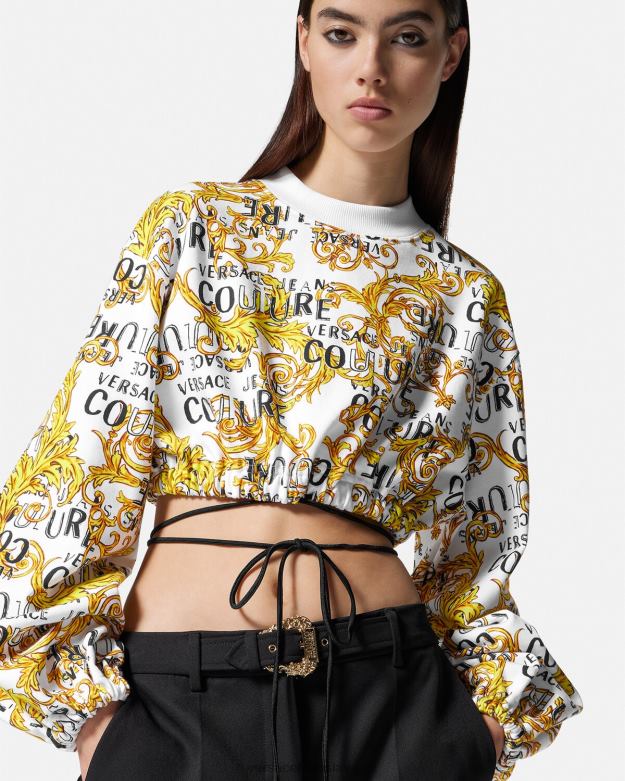 oblečenie X8X8P2225 Versace logo couture crop mikina zlatá a biela ženy