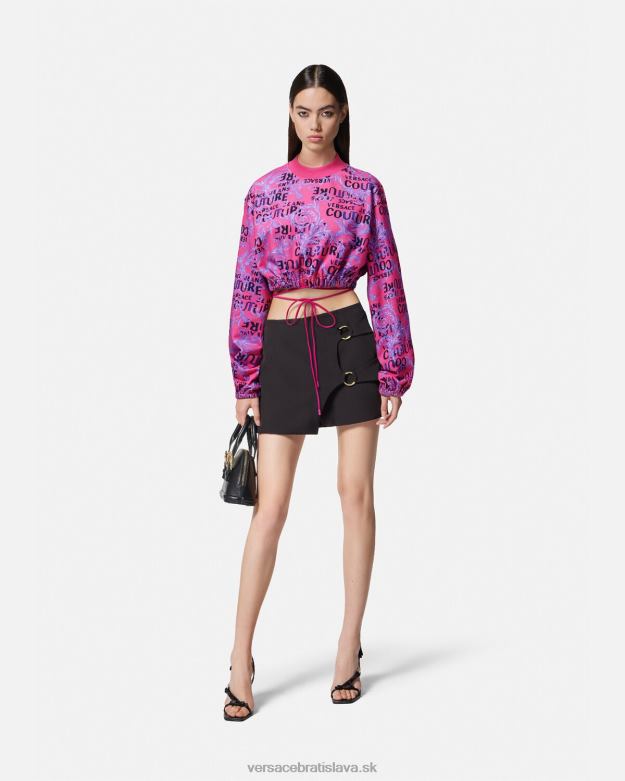 oblečenie X8X8P2226 Versace logo couture crop mikina fuchsiová ženy