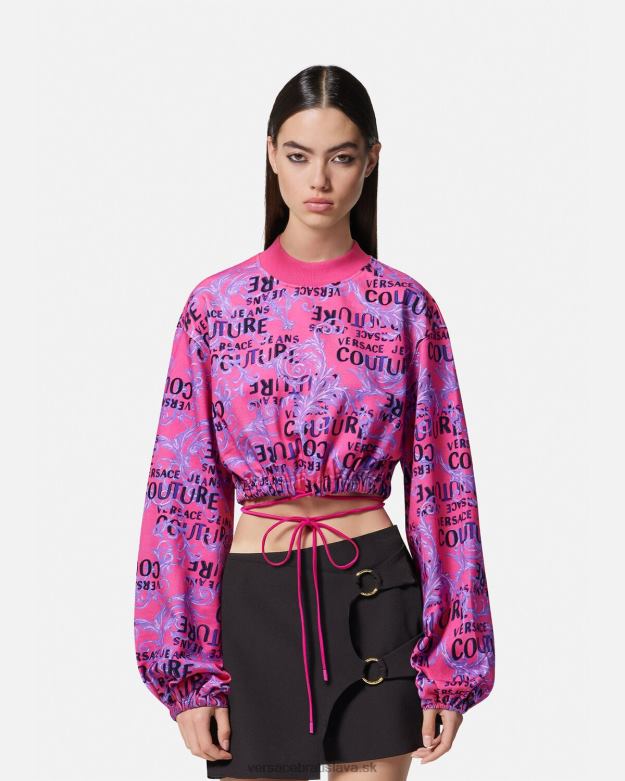 oblečenie X8X8P2226 Versace logo couture crop mikina fuchsiová ženy