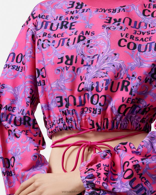 oblečenie X8X8P2226 Versace logo couture crop mikina fuchsiová ženy