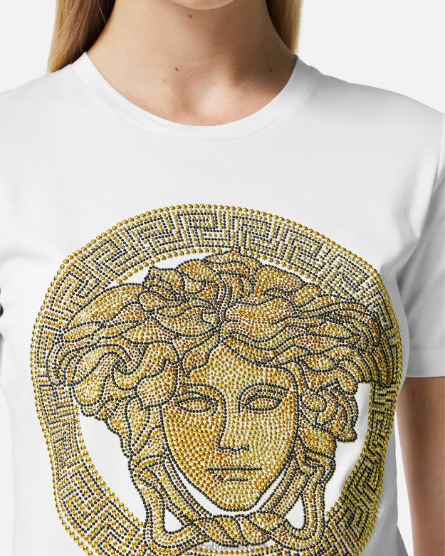 oblečenie X8X8P133 Versace tričko crystal la medusa biele zlato ženy