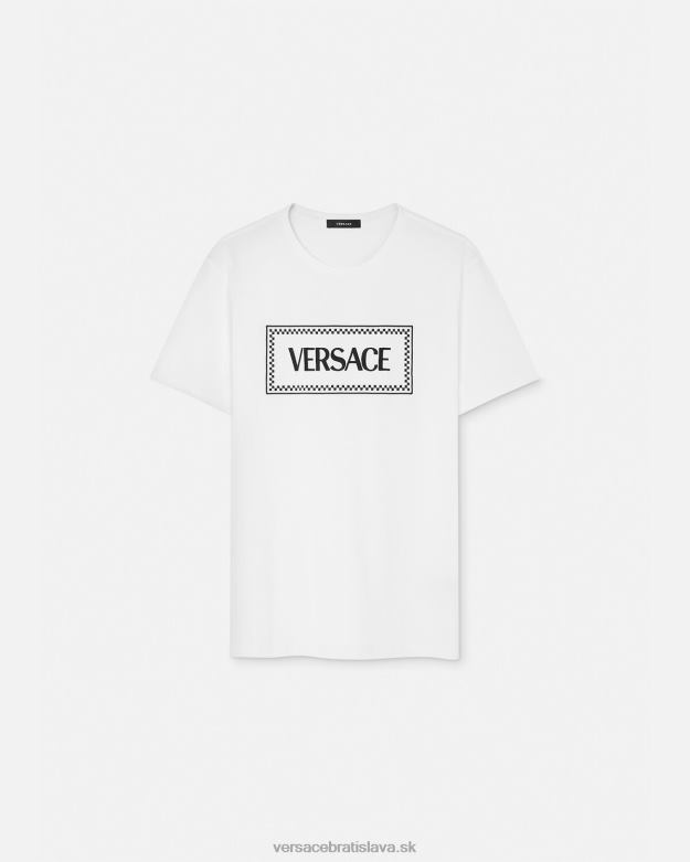oblečenie X8X8P136 Versace tričko s vyšívaným logom čierna biela ženy
