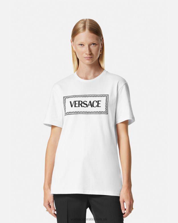oblečenie X8X8P136 Versace tričko s vyšívaným logom čierna biela ženy