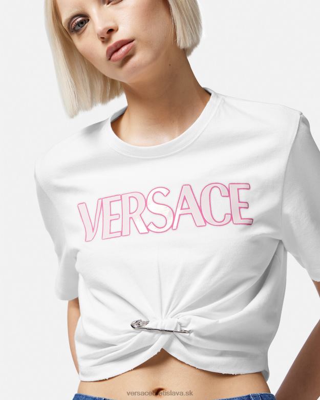 oblečenie X8X8P138 Versace tričko s logom zatváracieho špendlíka biely ženy