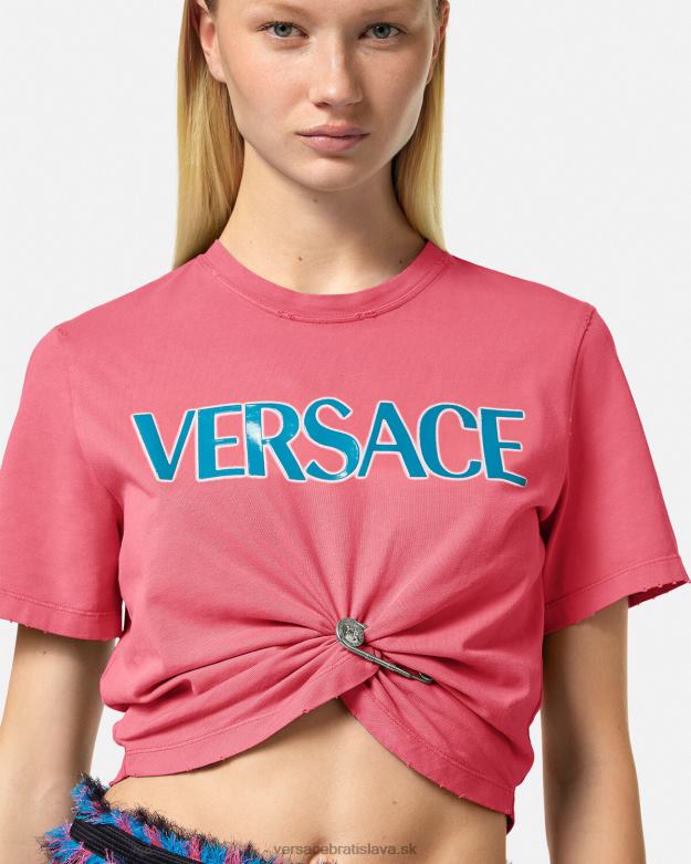oblečenie X8X8P139 Versace tričko s logom zatváracieho špendlíka Ružová ženy