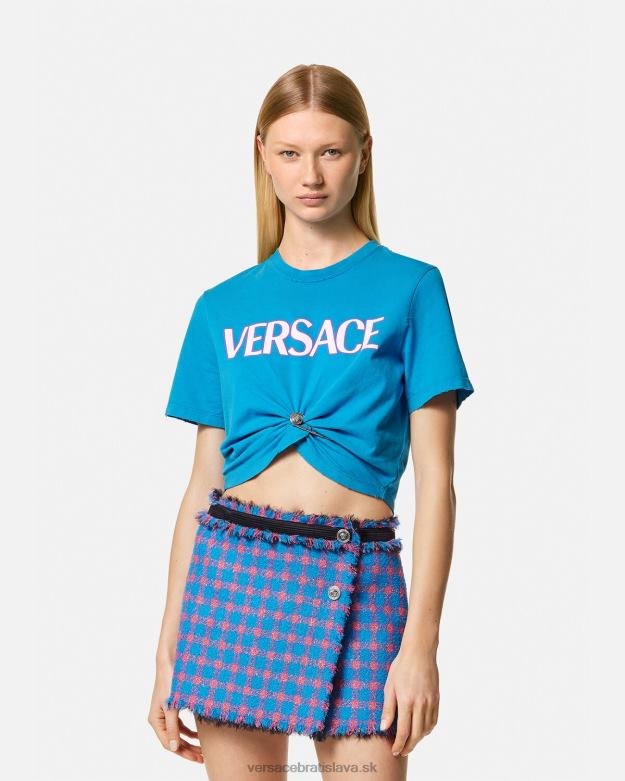 oblečenie X8X8P140 Versace tričko s logom zatváracieho špendlíka Modrá ženy