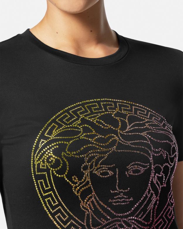 oblečenie X8X8P141 Versace krištáľové tričko medúza čierna ženy