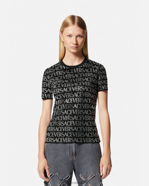 oblečenie X8X8P147 Versace krištáľové celoplošné tričko čierna ženy