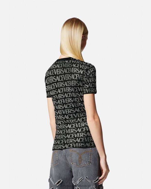 oblečenie X8X8P147 Versace krištáľové celoplošné tričko čierna ženy
