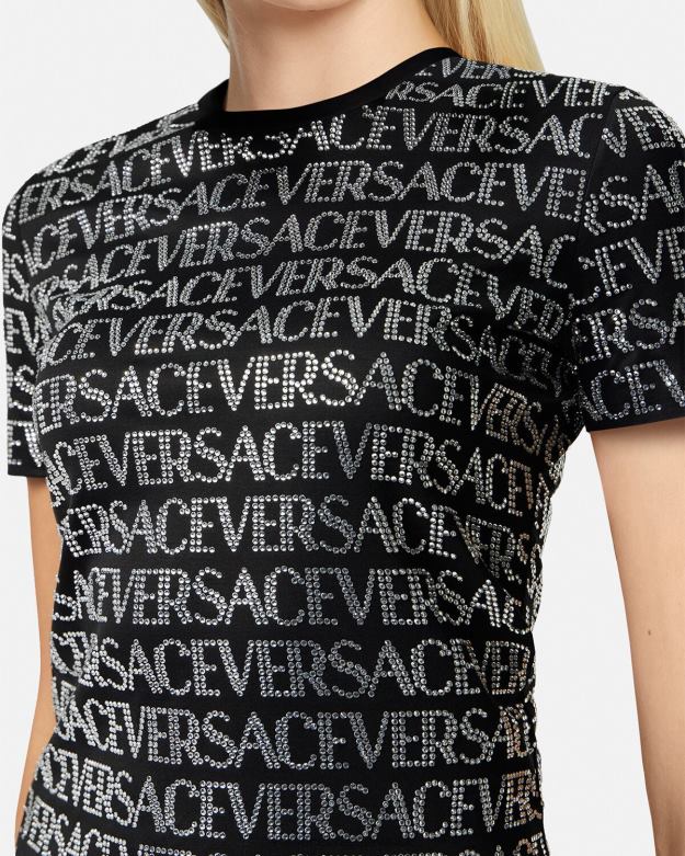 oblečenie X8X8P147 Versace krištáľové celoplošné tričko čierna ženy