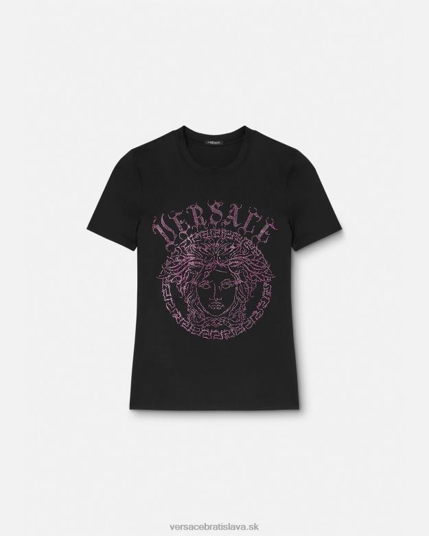 oblečenie X8X8P153 Versace krištáľové tričko s logom medúzy čierna a ružová ženy