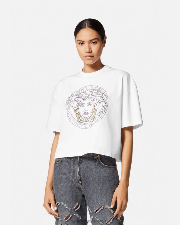 oblečenie X8X8P154 Versace crop top z medúzy s cvočkami biely ženy