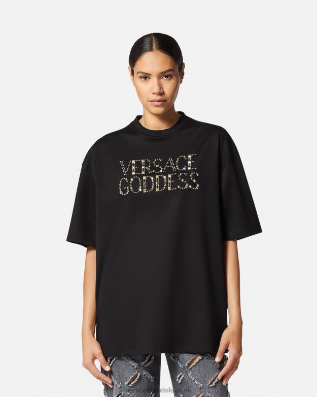 oblečenie X8X8P156 Versace tričko bohyne s cvočkami čierna ženy