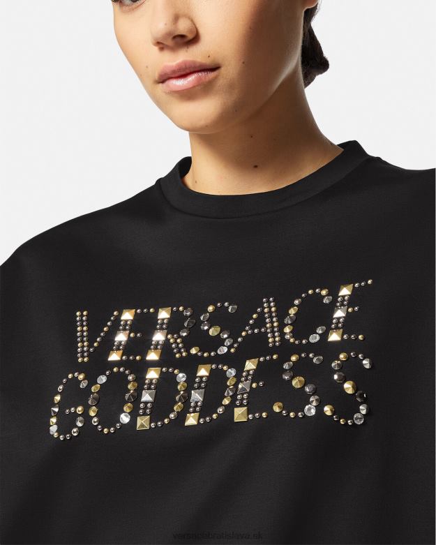 oblečenie X8X8P156 Versace tričko bohyne s cvočkami čierna ženy