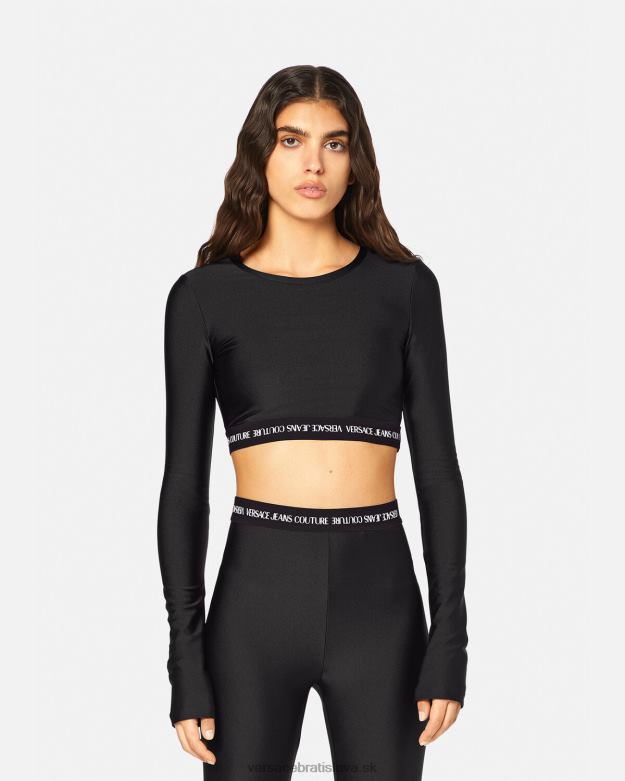 oblečenie X8X8P2153 Versace logo crop tričko s dlhým rukávom čierna ženy