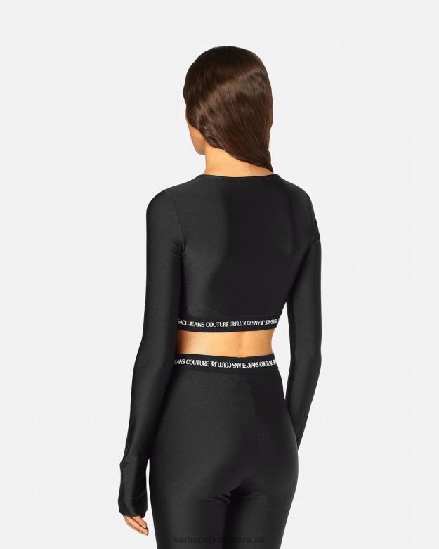 oblečenie X8X8P2153 Versace logo crop tričko s dlhým rukávom čierna ženy