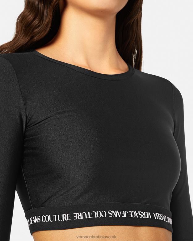 oblečenie X8X8P2153 Versace logo crop tričko s dlhým rukávom čierna ženy