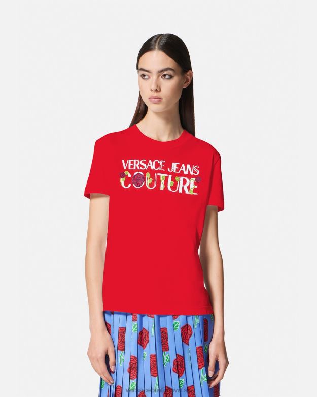 oblečenie X8X8P2168 Versace tričko s logom ruží oranžová ženy
