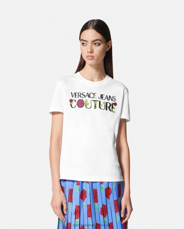 oblečenie X8X8P2169 Versace tričko s logom ruží biely ženy