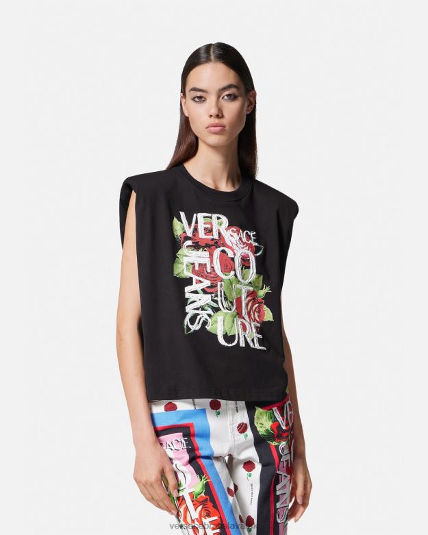 oblečenie X8X8P2174 Versace tričko s logom ruží čierna ženy