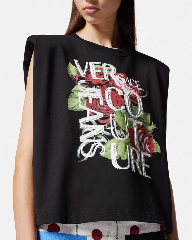 oblečenie X8X8P2174 Versace tričko s logom ruží čierna ženy