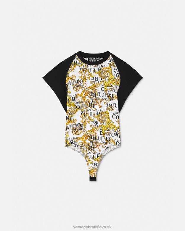 oblečenie X8X8P2207 Versace logo couture bodysuit tričko zlatá a biela ženy