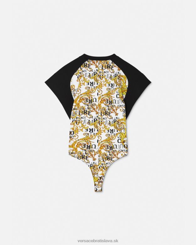 oblečenie X8X8P2207 Versace logo couture bodysuit tričko zlatá a biela ženy