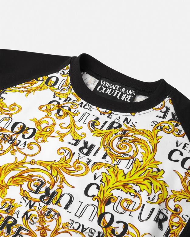 oblečenie X8X8P2207 Versace logo couture bodysuit tričko zlatá a biela ženy