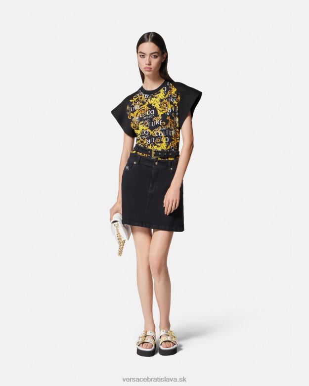 oblečenie X8X8P2208 Versace logo couture bodysuit tričko čierne zlato ženy