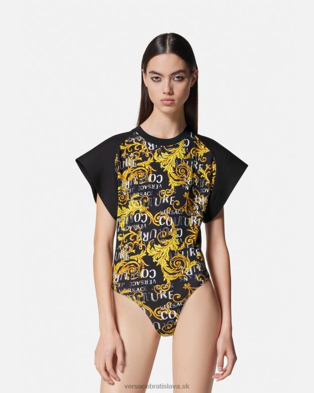 oblečenie X8X8P2208 Versace logo couture bodysuit tričko čierne zlato ženy