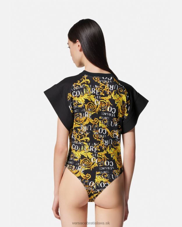 oblečenie X8X8P2208 Versace logo couture bodysuit tričko čierne zlato ženy