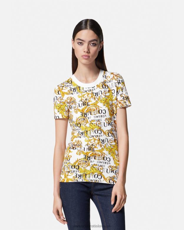 oblečenie X8X8P2223 Versace logo couture tričko zlatá a biela ženy