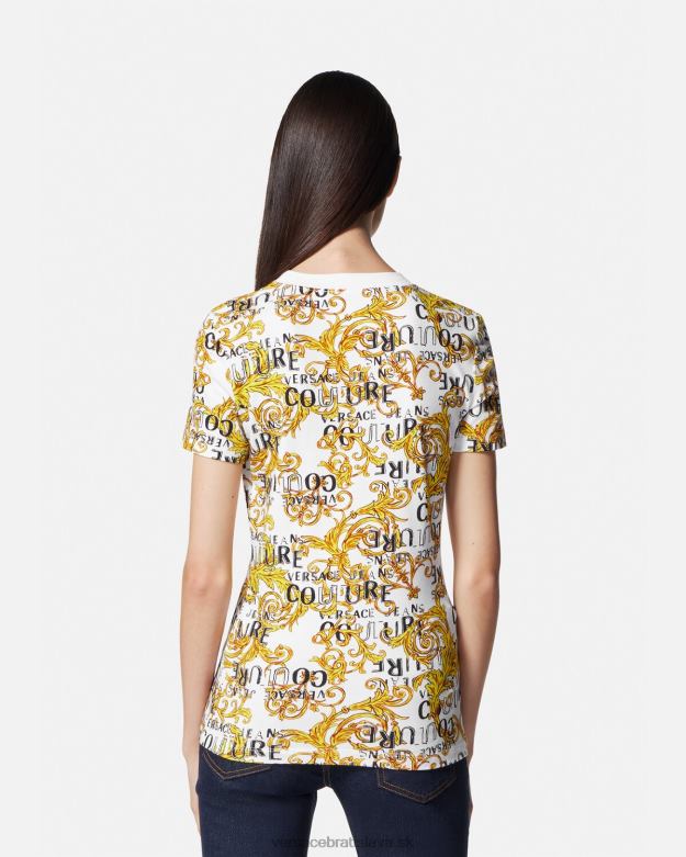 oblečenie X8X8P2223 Versace logo couture tričko zlatá a biela ženy