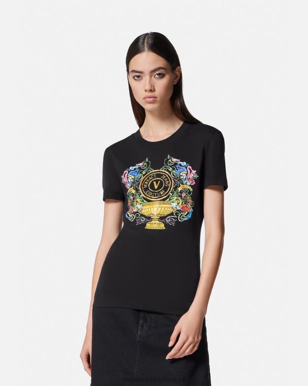 oblečenie X8X8P2231 Versace Záhradné tričko so znakom v čierne zlato ženy