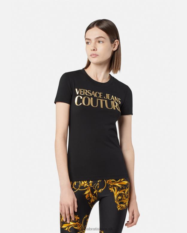 oblečenie X8X8P2233 Versace tričko s logom čierne zlato ženy
