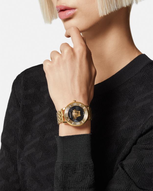 príslušenstvo X8X8P962 Versace diamantové hodinky la medusa čierne zlato ženy