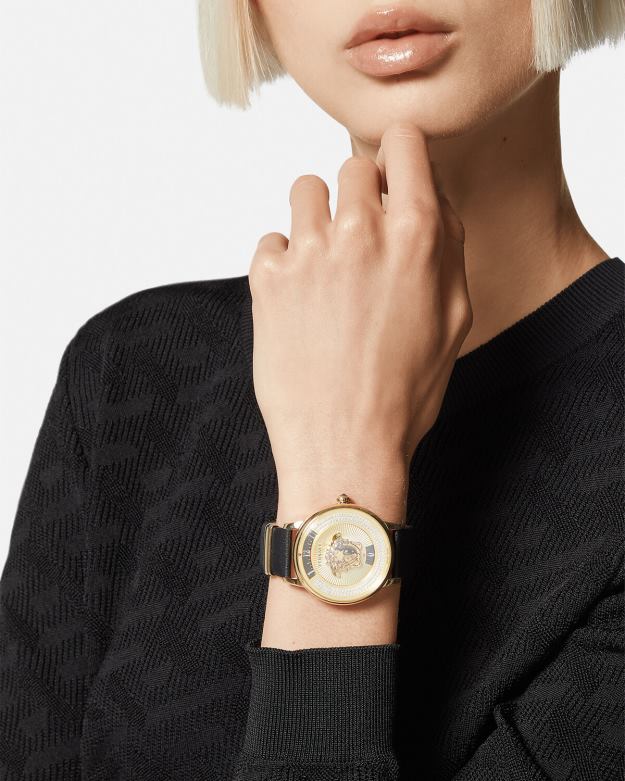 príslušenstvo X8X8P963 Versace diamantové hodinky ikona medusa čierne zlato ženy