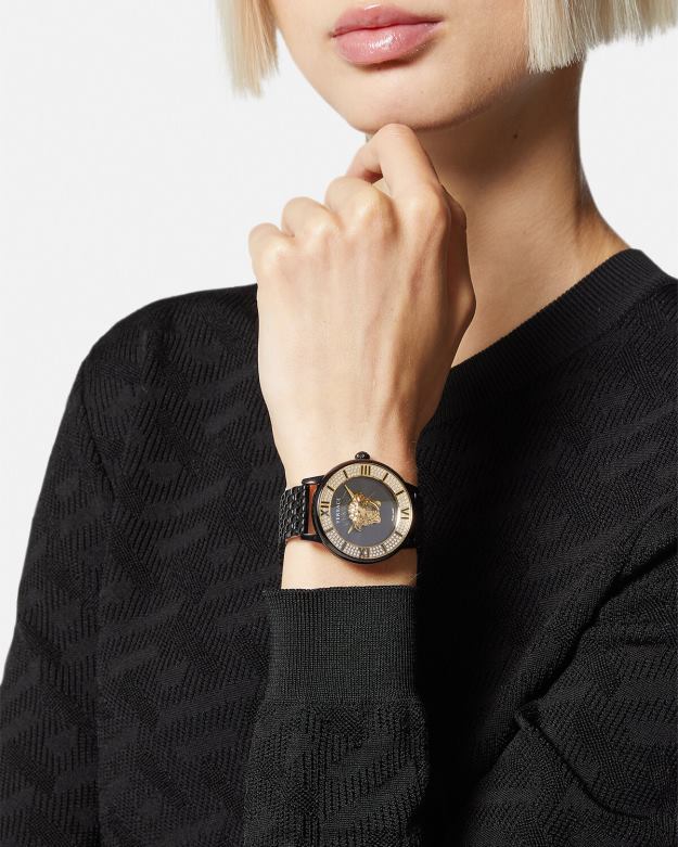 príslušenstvo X8X8P973 Versace diamantové hodinky la medusa čierna ženy