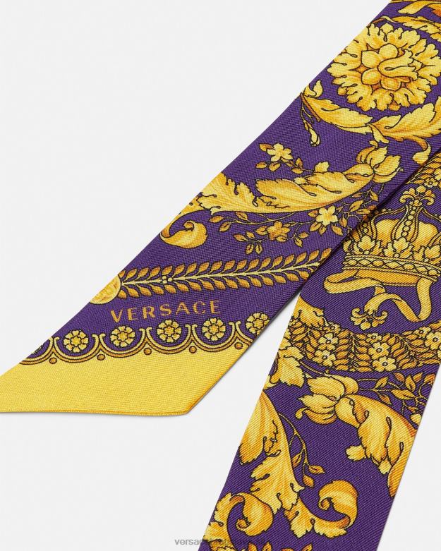 príslušenstvo X8X8P916 Versace barocco hodvábna šatková kravata fialová a zlatá ženy