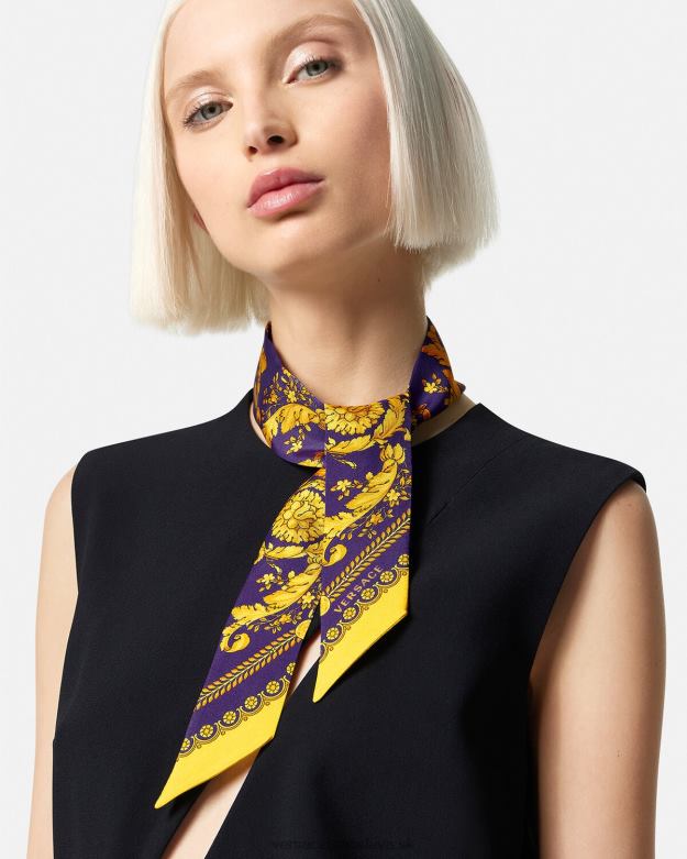 príslušenstvo X8X8P916 Versace barocco hodvábna šatková kravata fialová a zlatá ženy