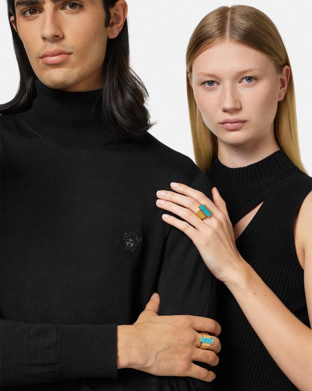 príslušenstvo X8X8P721 Versace greca tyrkysový prsteň s drahokamom zlatá a tyrkysová ženy