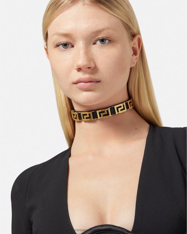 príslušenstvo X8X8P746 Versace greca kožený choker čierna ženy