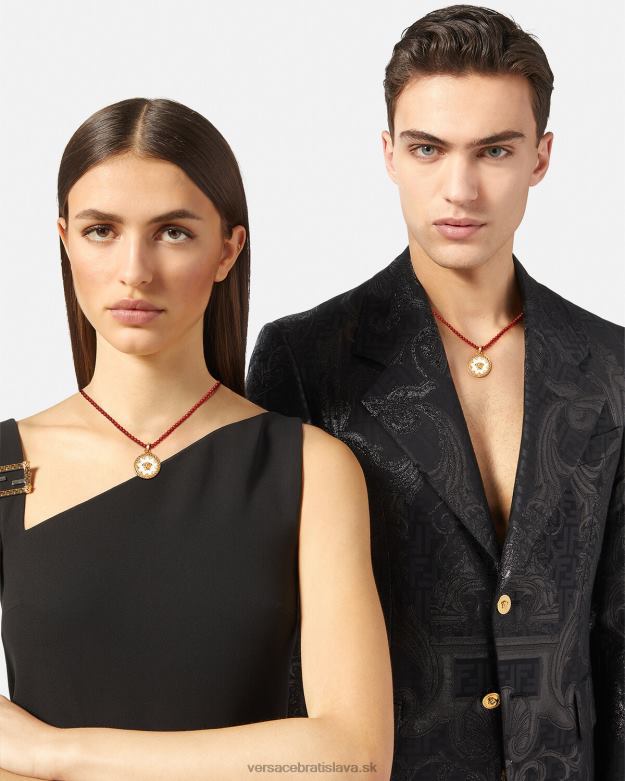príslušenstvo X8X8P816 Versace medúzový tanierový korálkový náhrdelník bordová a zlatá ženy