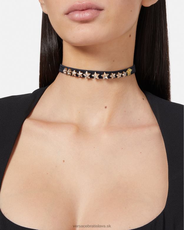 príslušenstvo X8X8P826 Versace saténový kryštálový hviezdicový choker čierna ženy