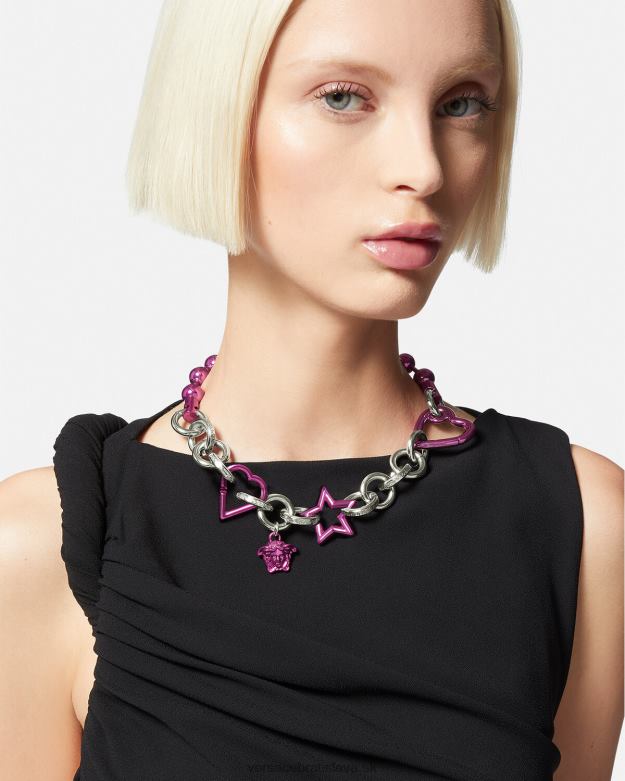 príslušenstvo X8X8P828 Versace funky retiazkový náhrdelník striebro a fuchsia ženy
