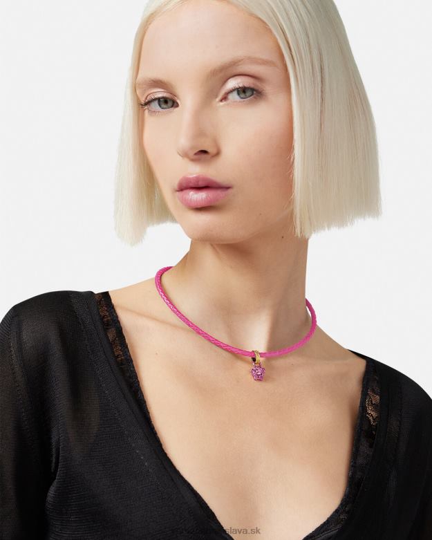 príslušenstvo X8X8P852 Versace kryštálový kožený náhrdelník medúza Ružová ženy