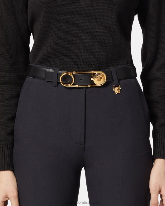 príslušenstvo X8X8P536 Versace kožený opasok s zatváracím špendlíkom čierna ženy